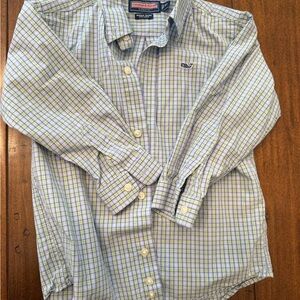 Boys Vineyard Vines Light Blue & Green Plaid Whale Button-Down